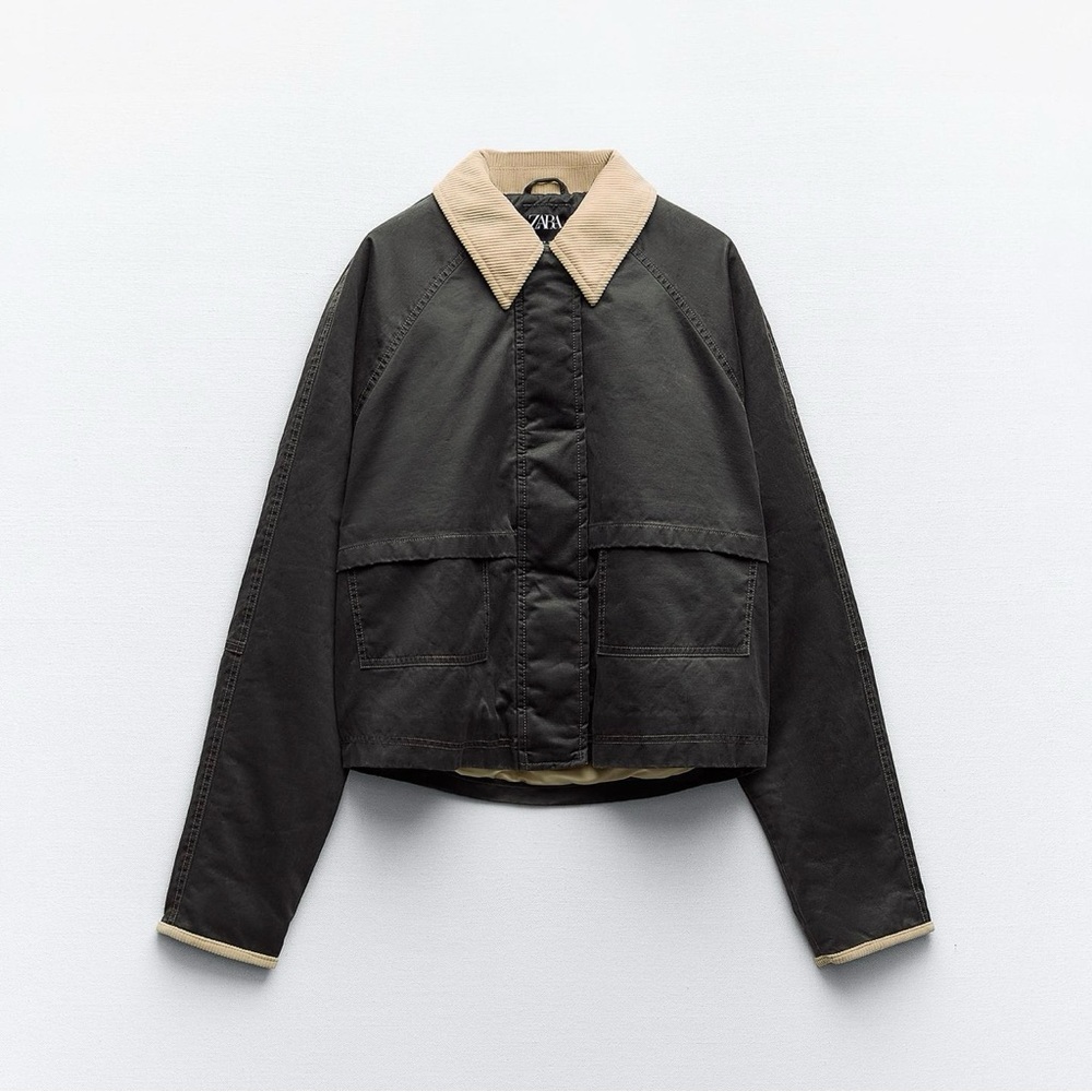 ZARA Contrast Collar Waxed Jacket